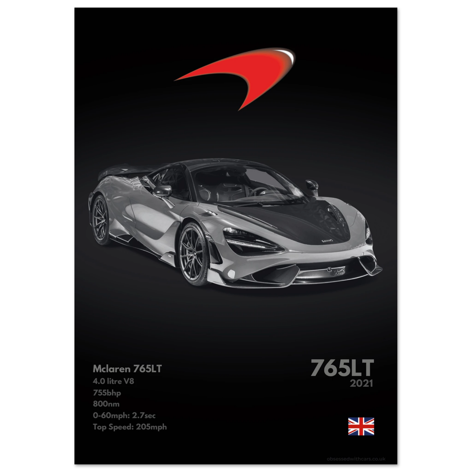 Mclaren 765LT Poster - Monochrome Collection