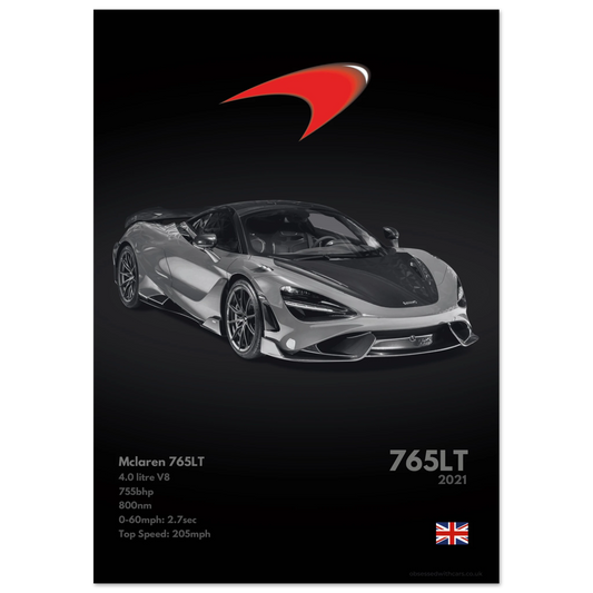Mclaren 765LT Poster - Monochrome Collection