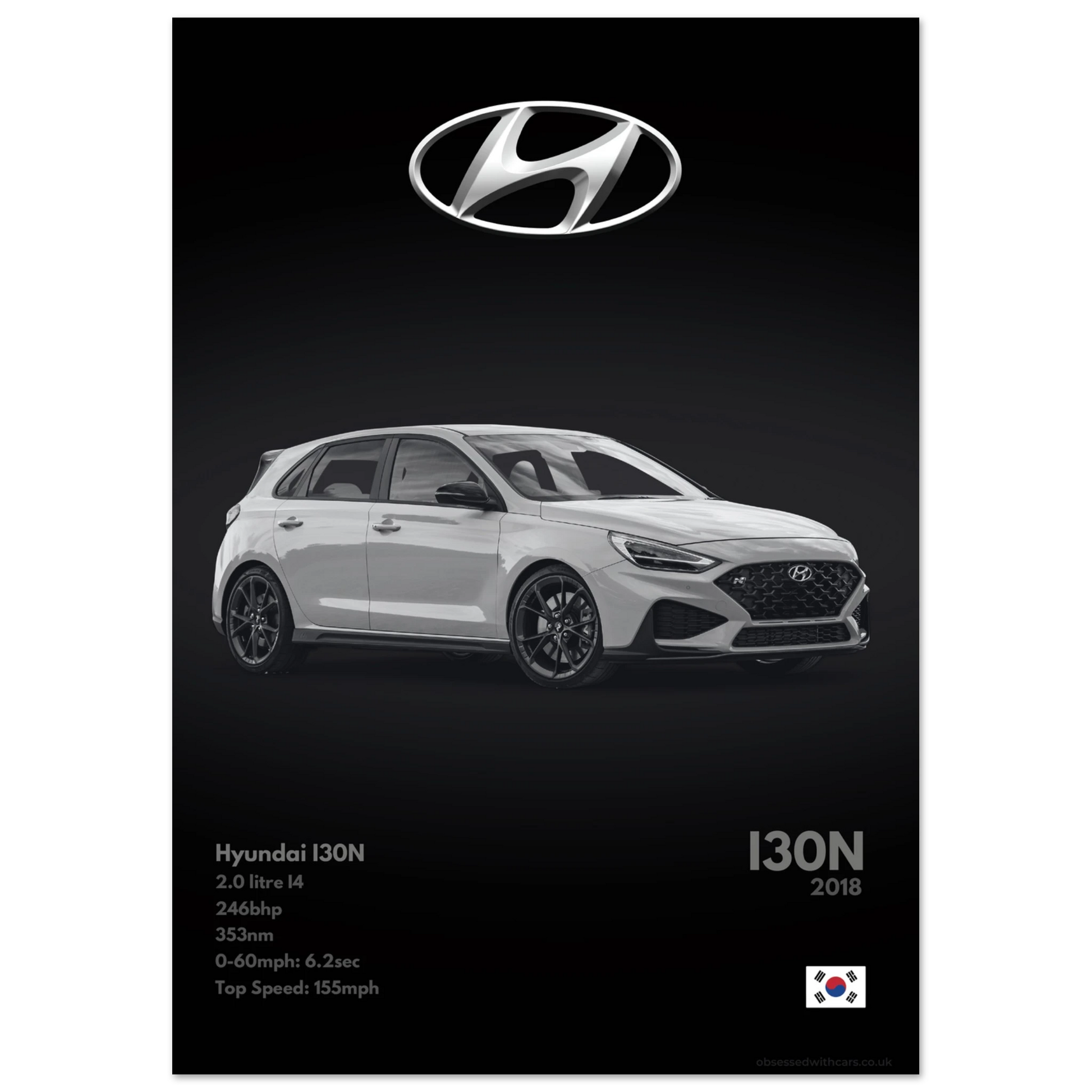Hyundai I30N Poster - Monochrome Collection