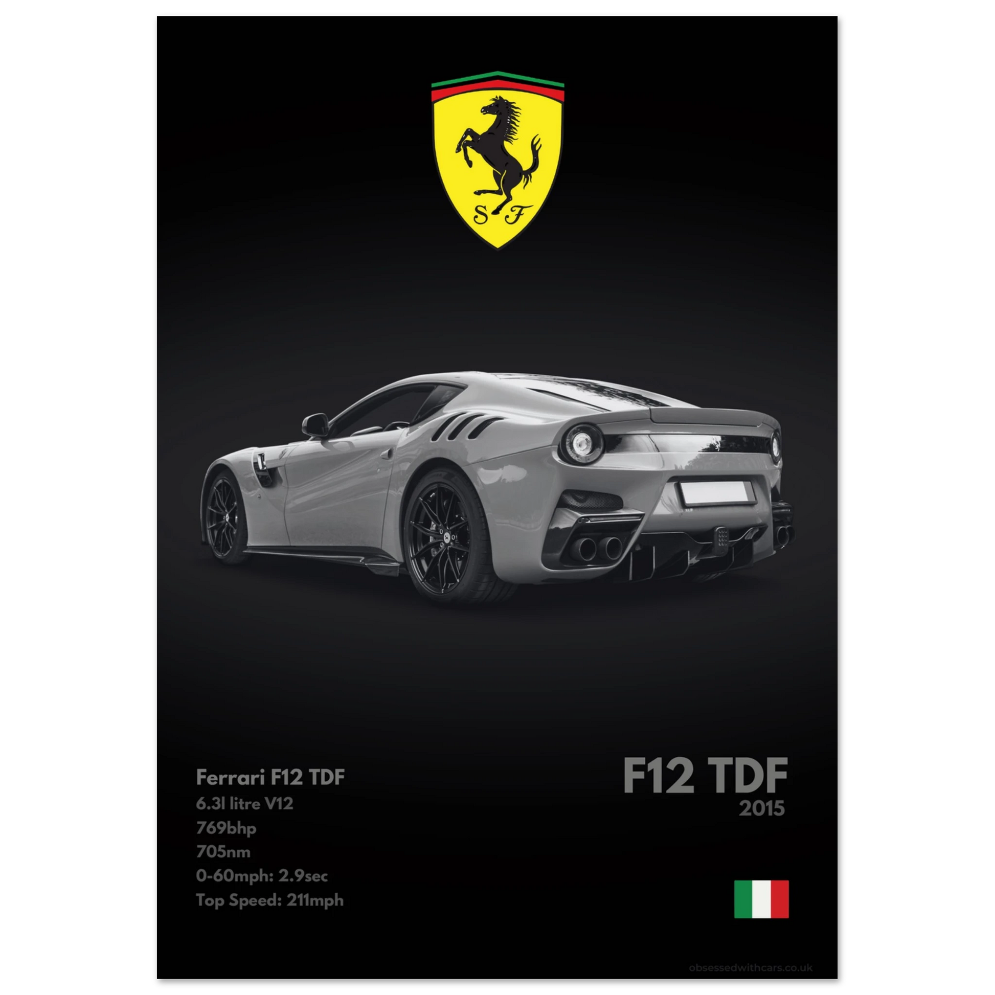 Ferrari F12 TDF Poster - Monochrome Collection