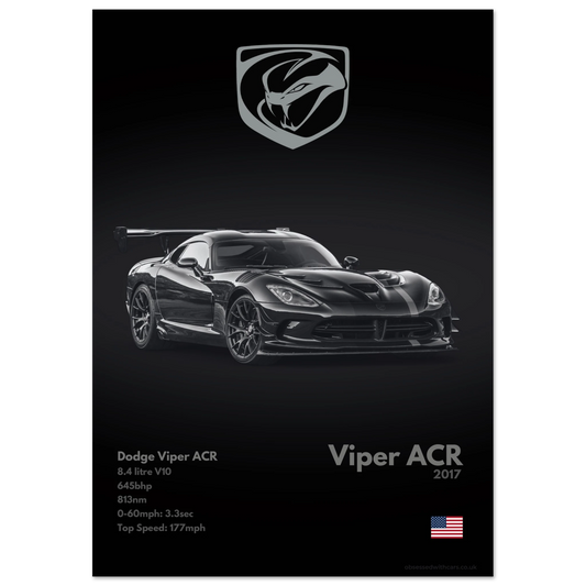 Dodge Viper ACR Poster - Monochrome Collection