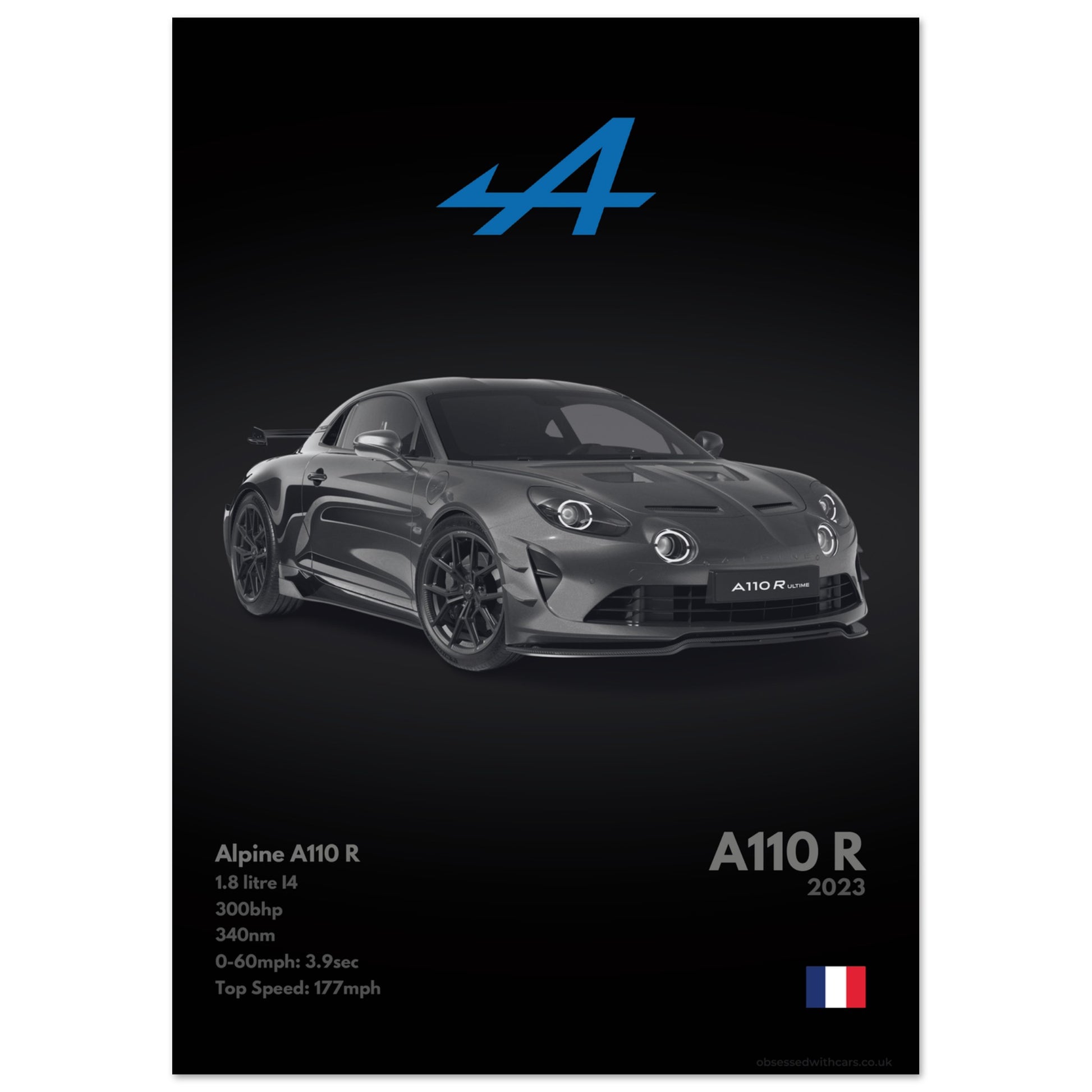 Alpine A110 R Poster - Monochrome Collection