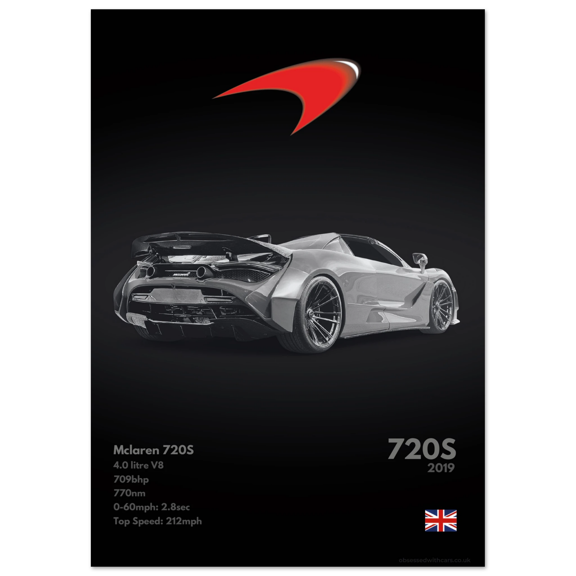 Mclaren 720s Poster - Monochrome Collection