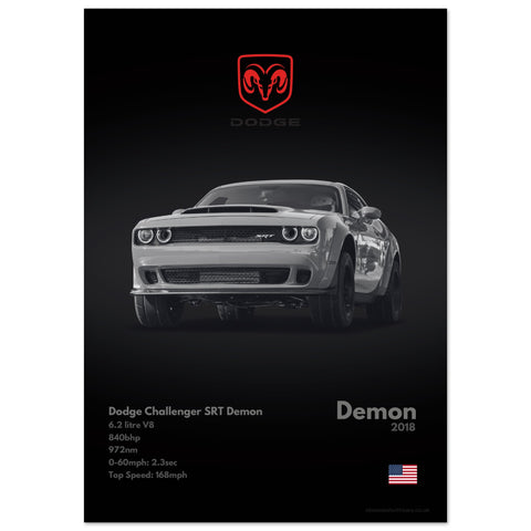 113 Dodge Challenger SRT Demon Poster- Monochrome Collection