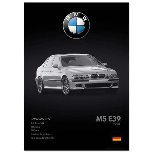 BMW M5 E39 Poster - Monochrome Collection