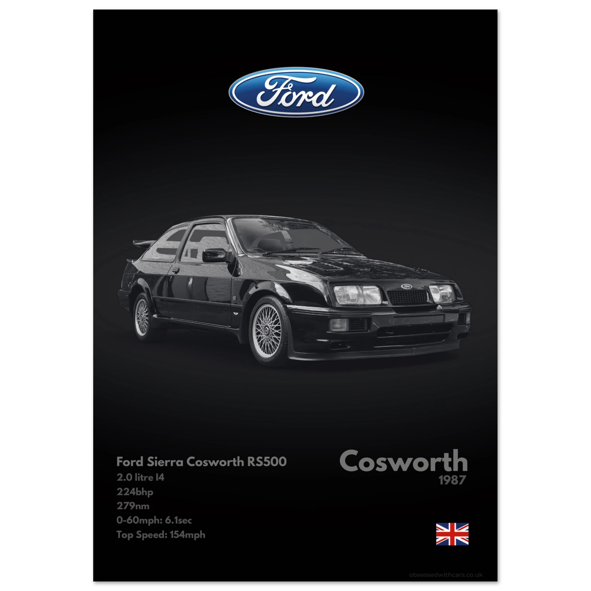Ford Sierra Cosworth RS Poster - Monochrome Collection