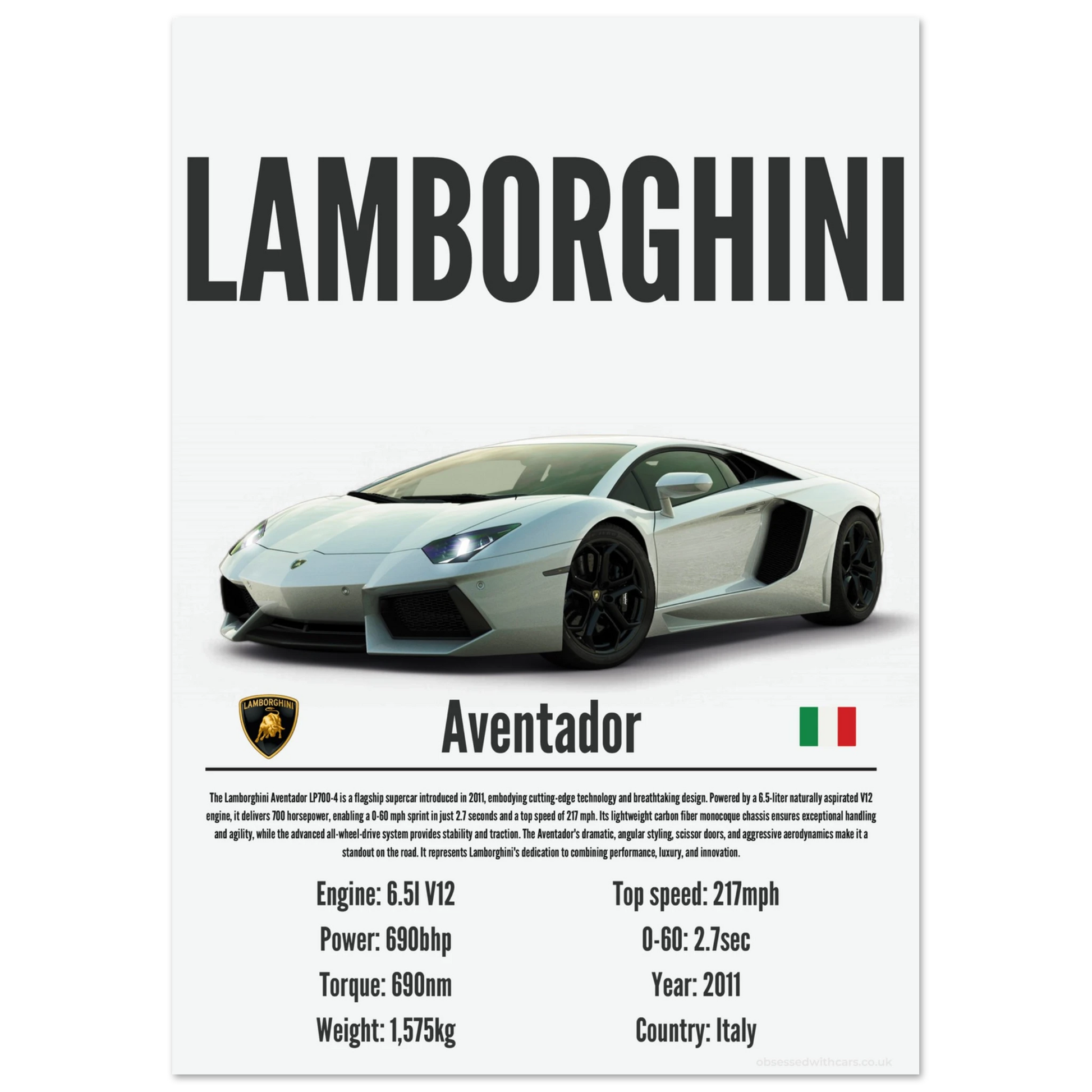 Lamborghini Aventador Poster - Precision Collection