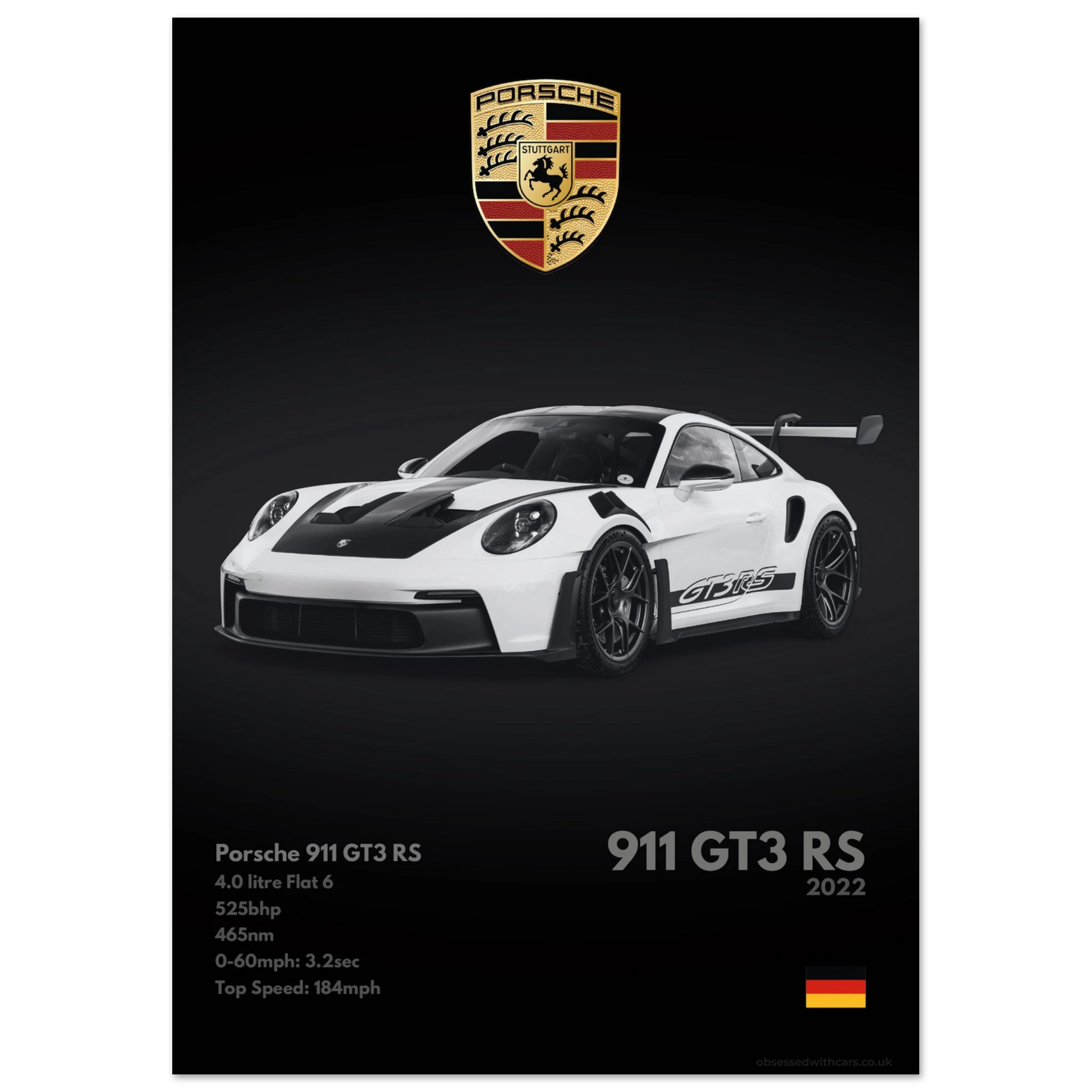Porsche 911 GT3 RS Poster - Monochrome Collection