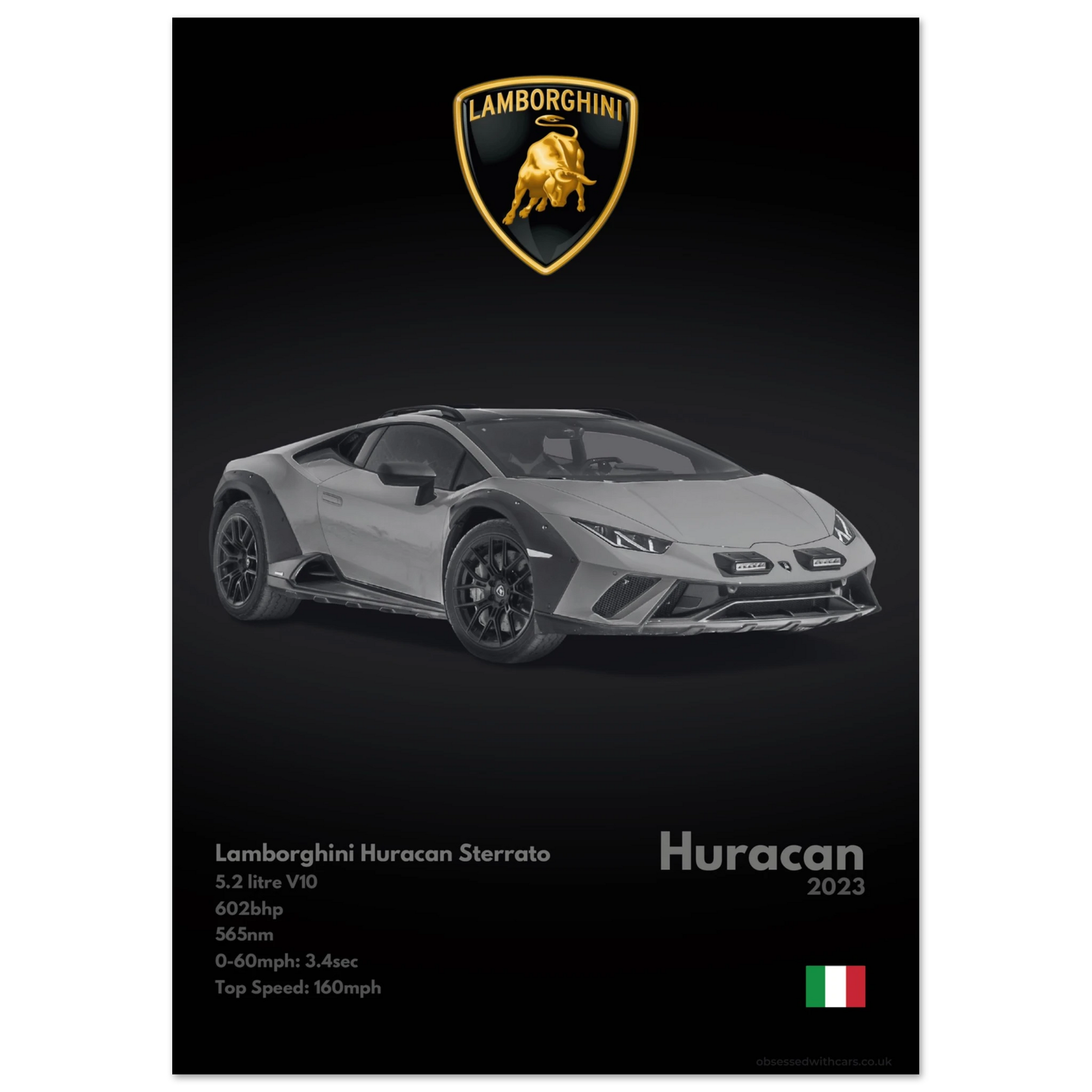 Lamborghini Huracan Sterrato Poster - Monochrome Collection