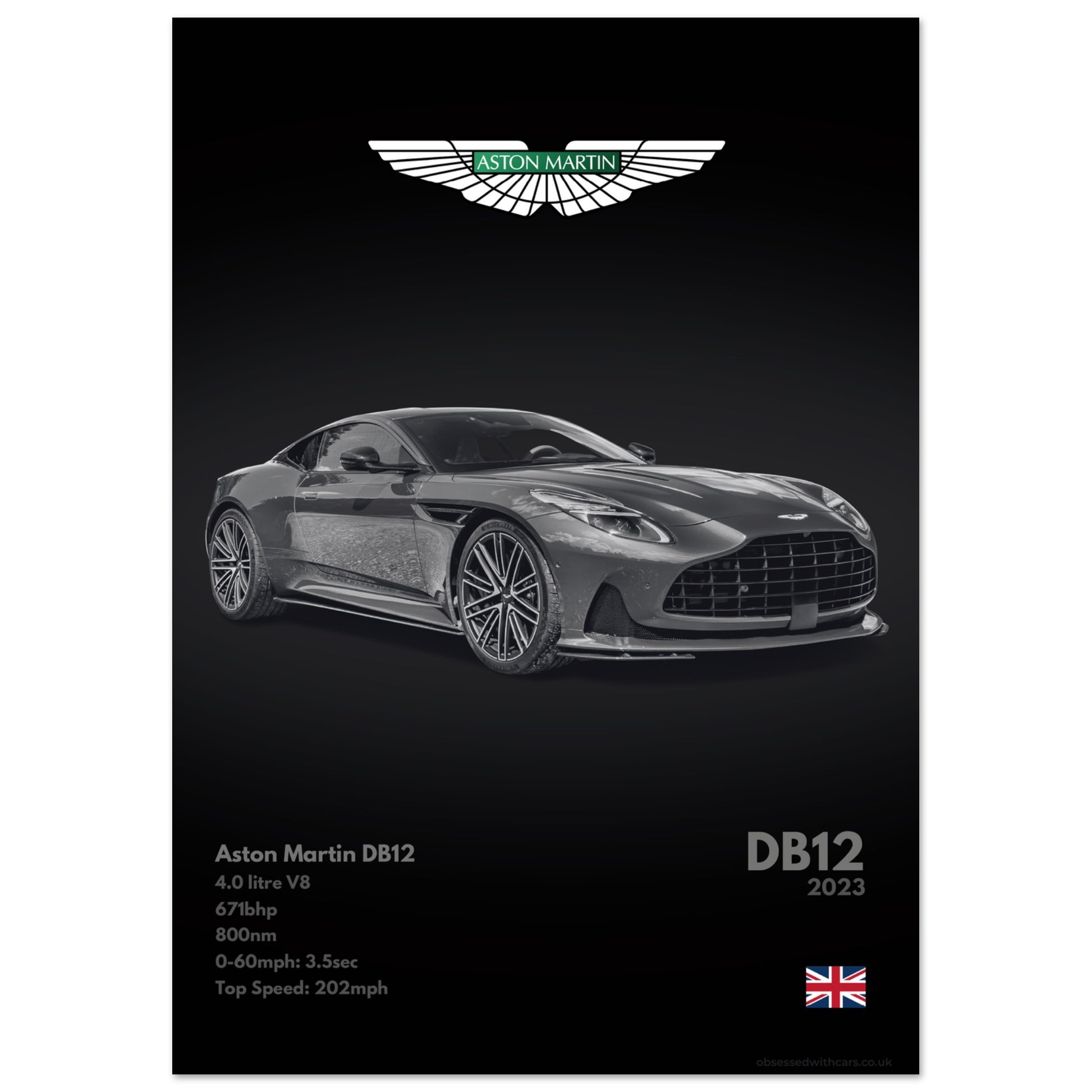 Aston Martin DB12 Poster - Monochrome Collection