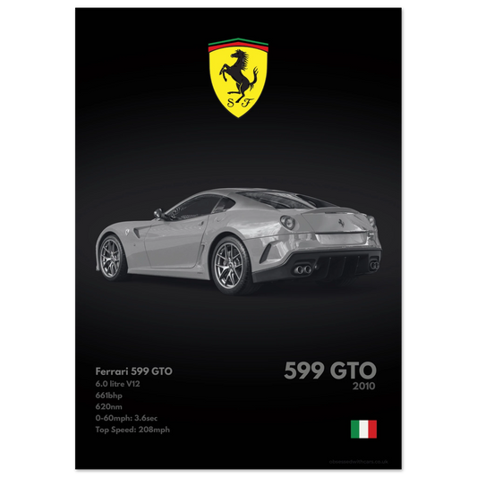 Ferrari 599 GTO Poster - Monochrome Collection