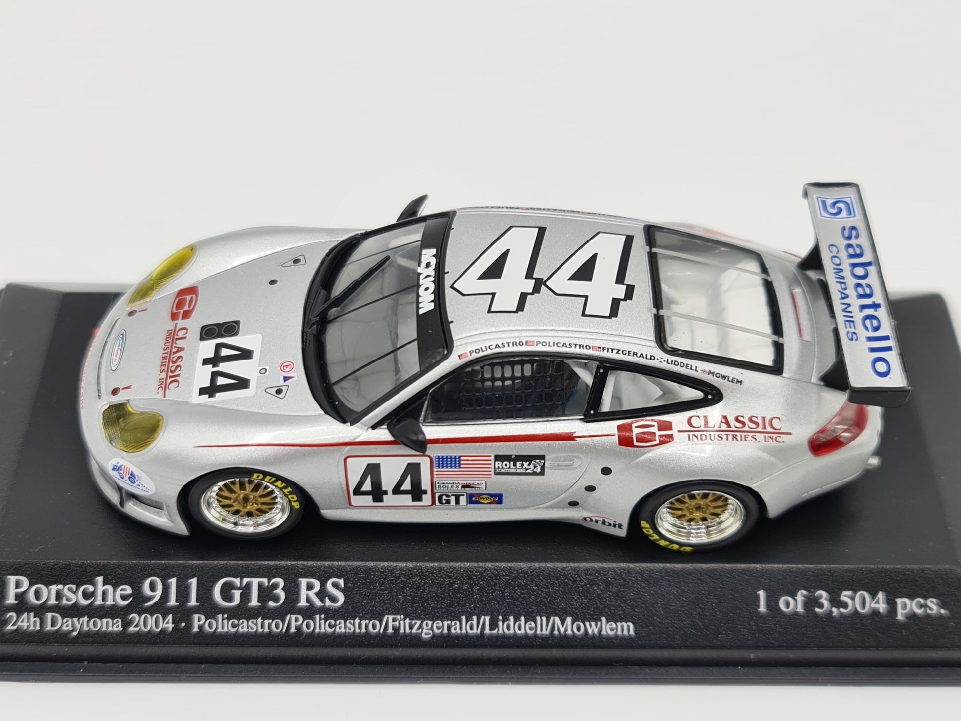1/43 2004 Porsche 911 GT3 RS - 24h Daytona - Policastro / Policastro Jr / Fitzgerald / Liddell / Mowlem - Minichamps | Model Car