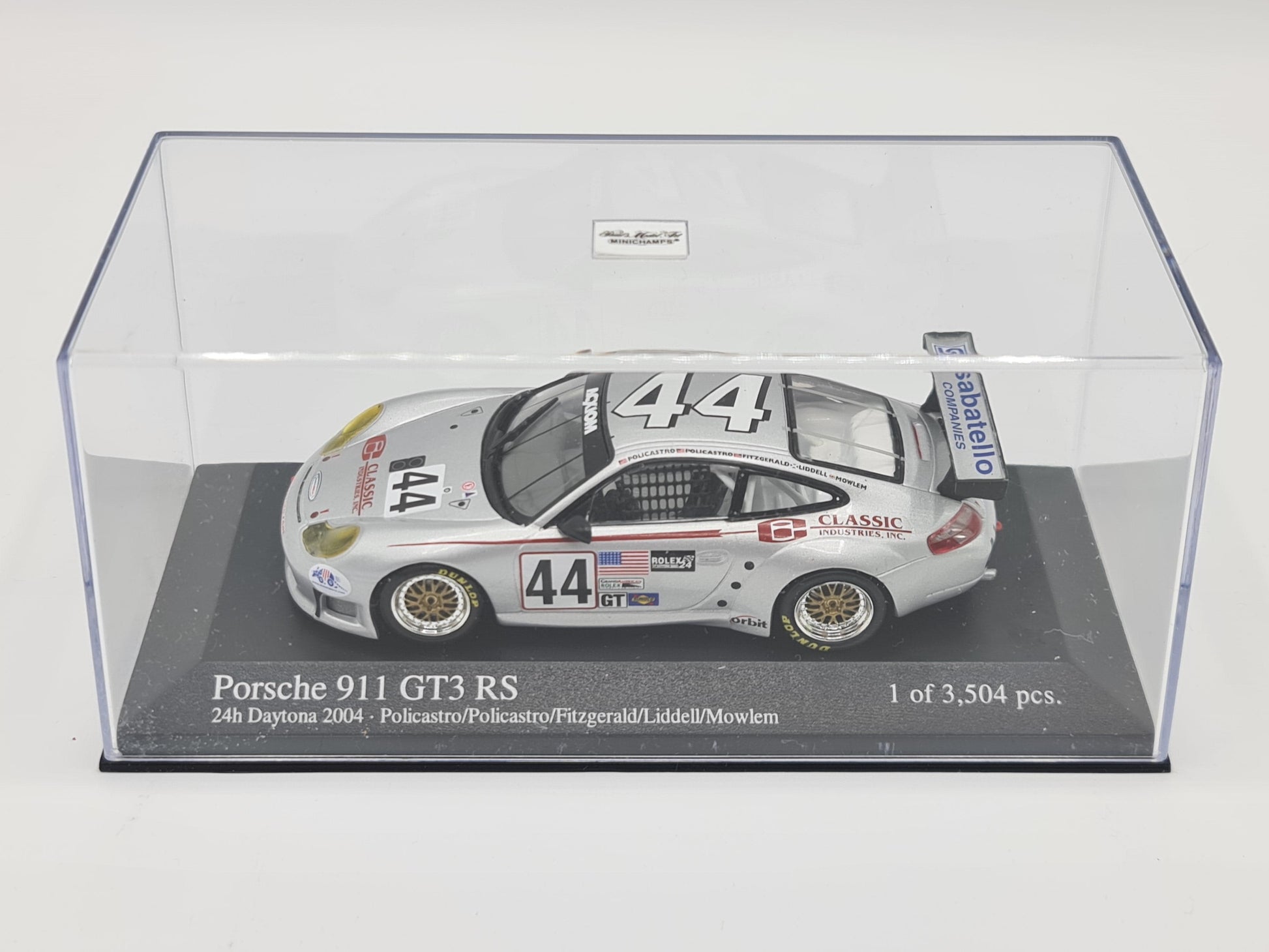 1/43 2004 Porsche 911 GT3 RS - 24h Daytona - Policastro / Policastro Jr / Fitzgerald / Liddell / Mowlem - Minichamps | Model Car