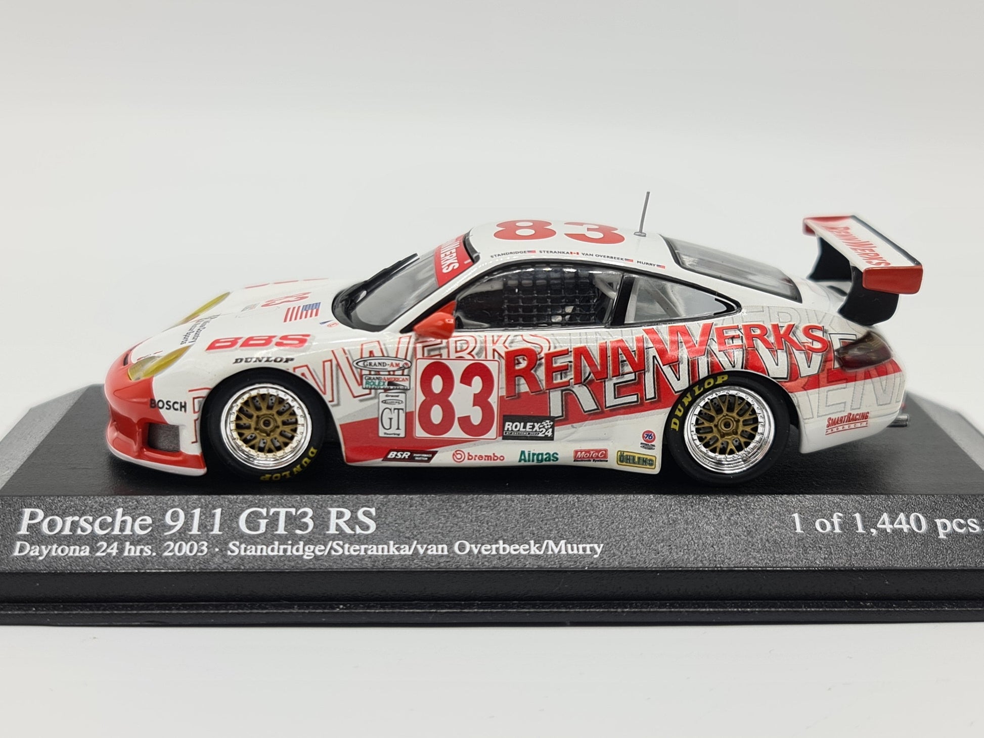1/43 2003 Porsche 911 GT3 RS - 24h Daytona - Standridge / Steranka / van Overbeek / Murry - Minichamps | Model Car