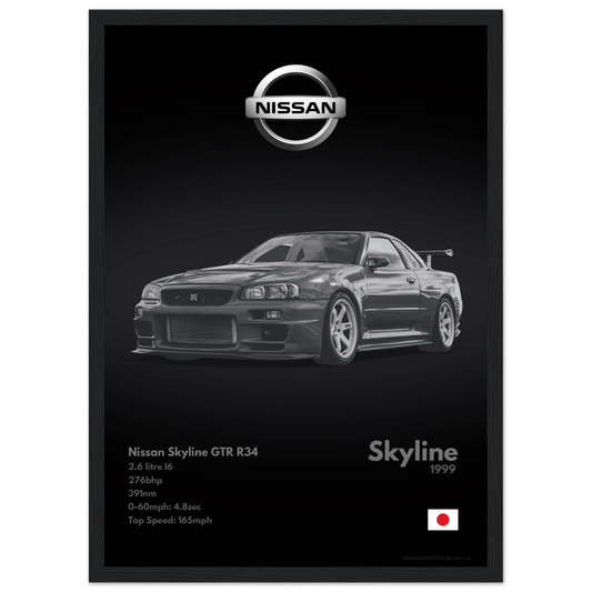 Nissan Skyline GTR R34 Poster - Monochrome Collection