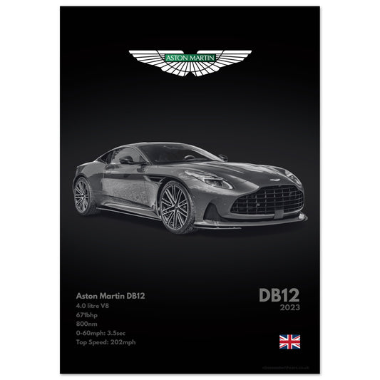 Aston Martin DB12 Poster - Monochrome Collection