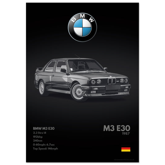 BMW M3 E30 Poster - Monochrome Collection