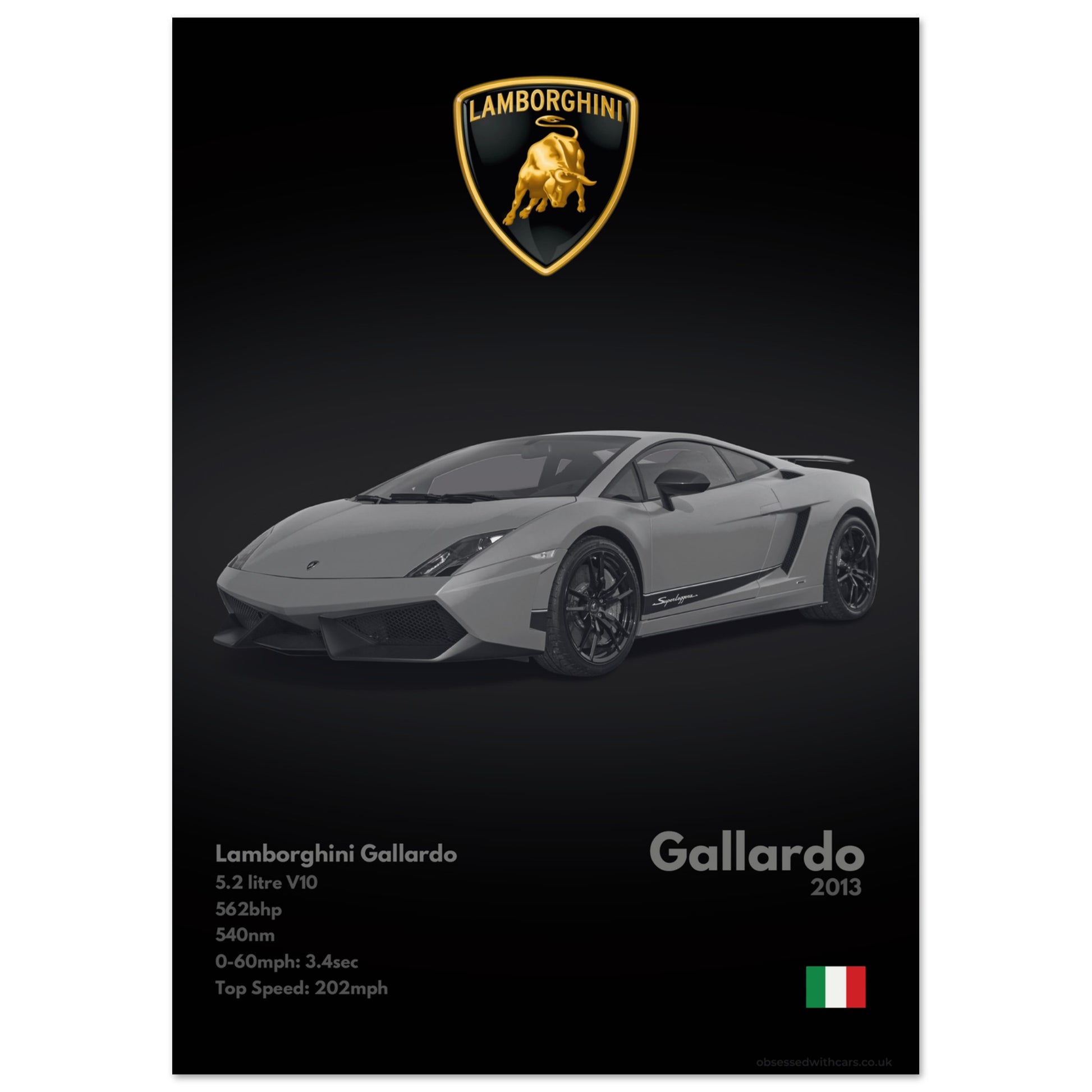 Lamborghini Gallardo Poster - Monochrome Collection