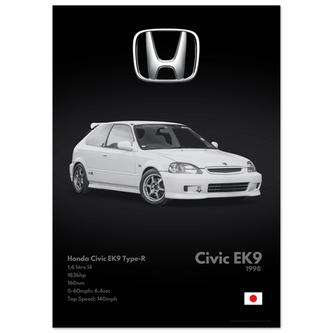 141 Honda Civic EK9 Type R Poster - Monochrome Collection