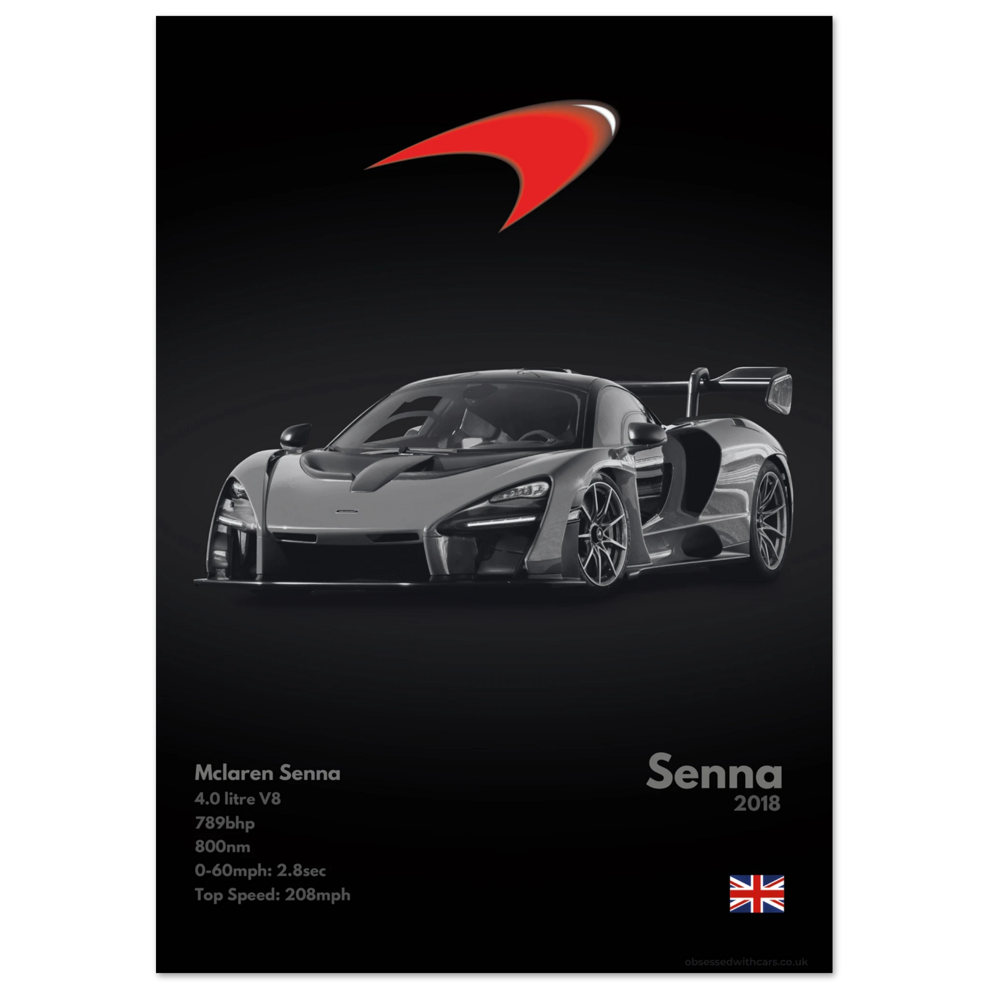 Mclaren Senna Poster - Monochrome Collection