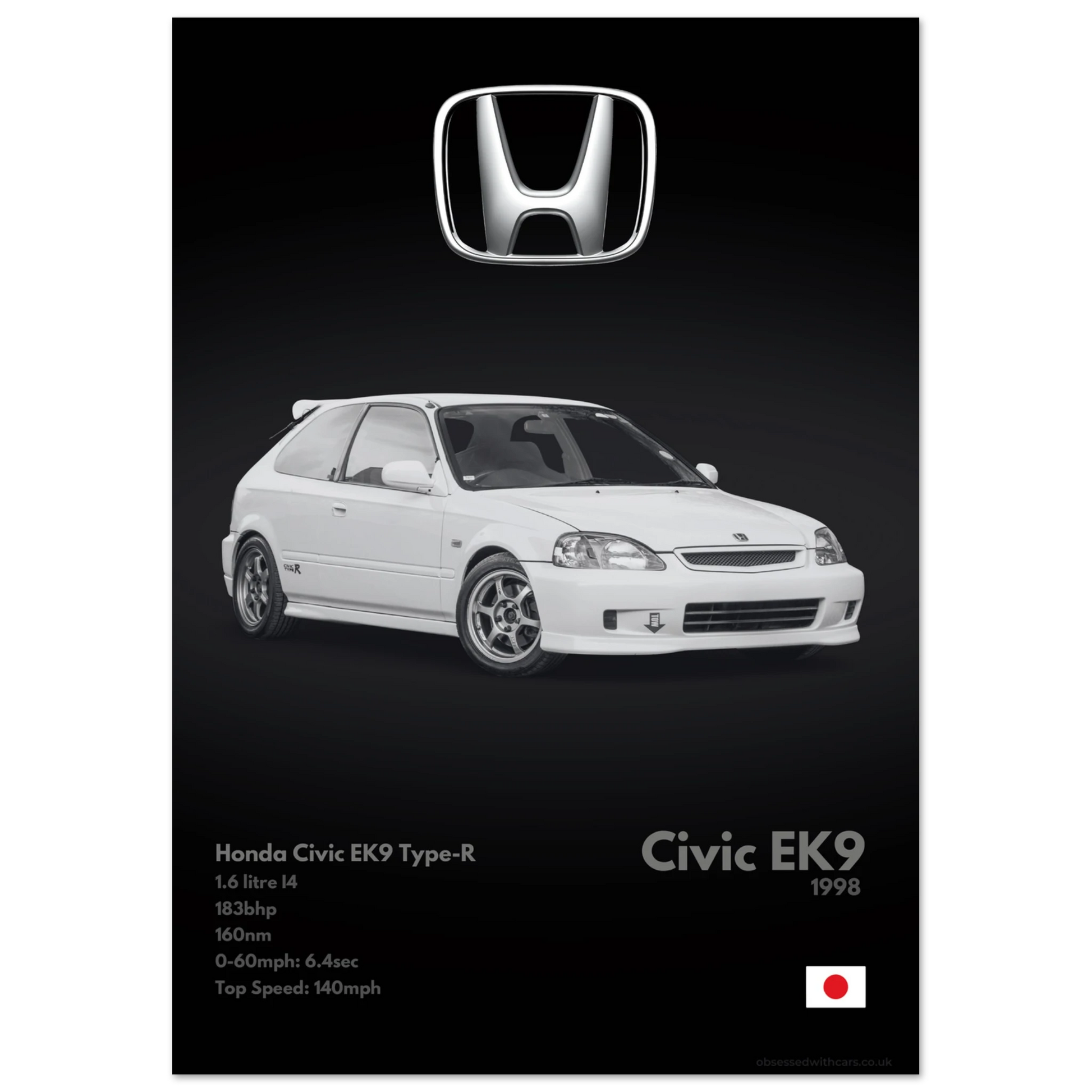 Honda Civic EK9 Type R Poster - Monochrome Collection