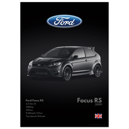 Ford Focus RS Poster - Monochrome Collection
