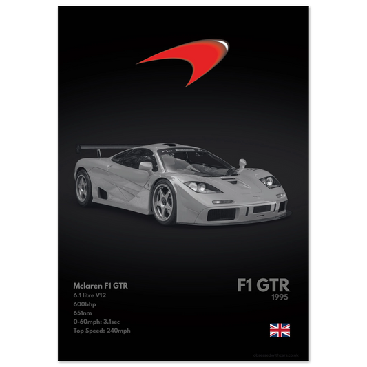 Mclaren F1 GTR Poster - Monochrome Collection