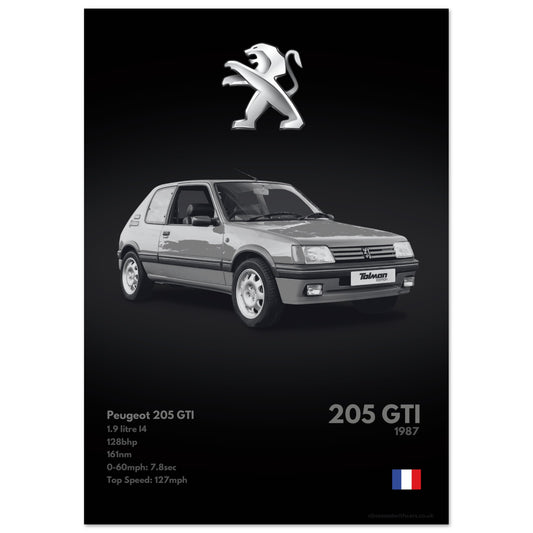Peugeot 205 GTI Poster - Monochrome Collection