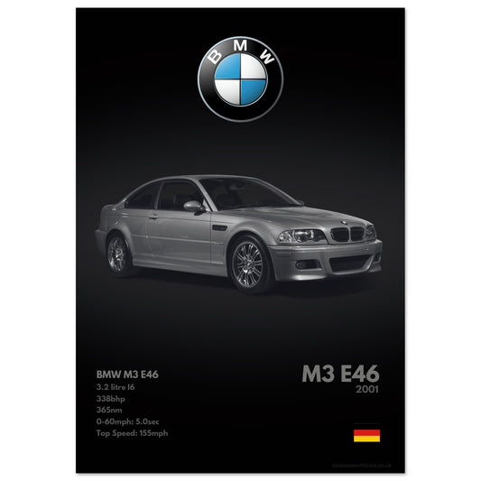 BMW M3 E46 Poster - Monochrome Collection
