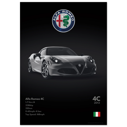 Alfa Romeo 4C Poster - Monochrome Collection
