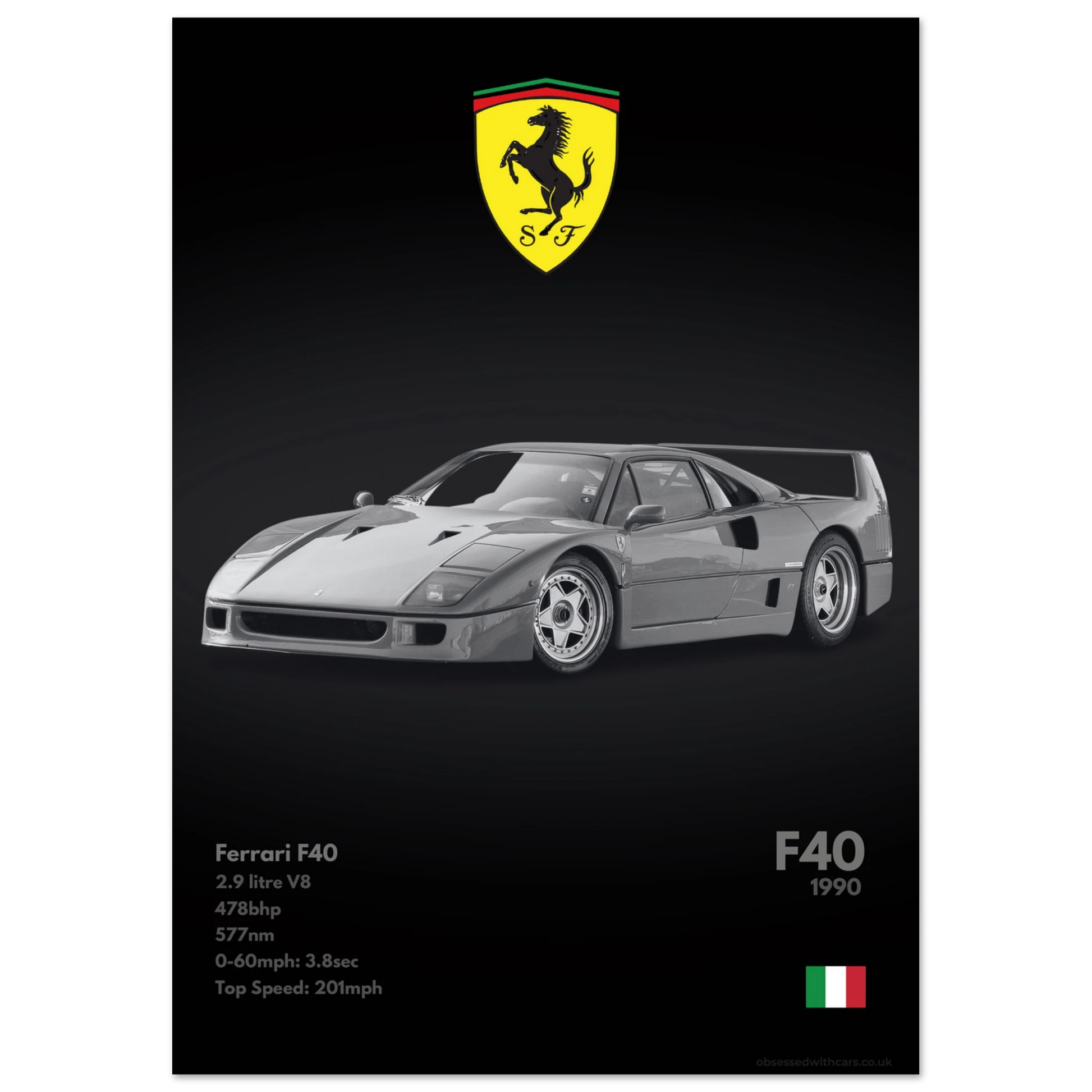Ferrari F40 Poster - Monochrome Collection