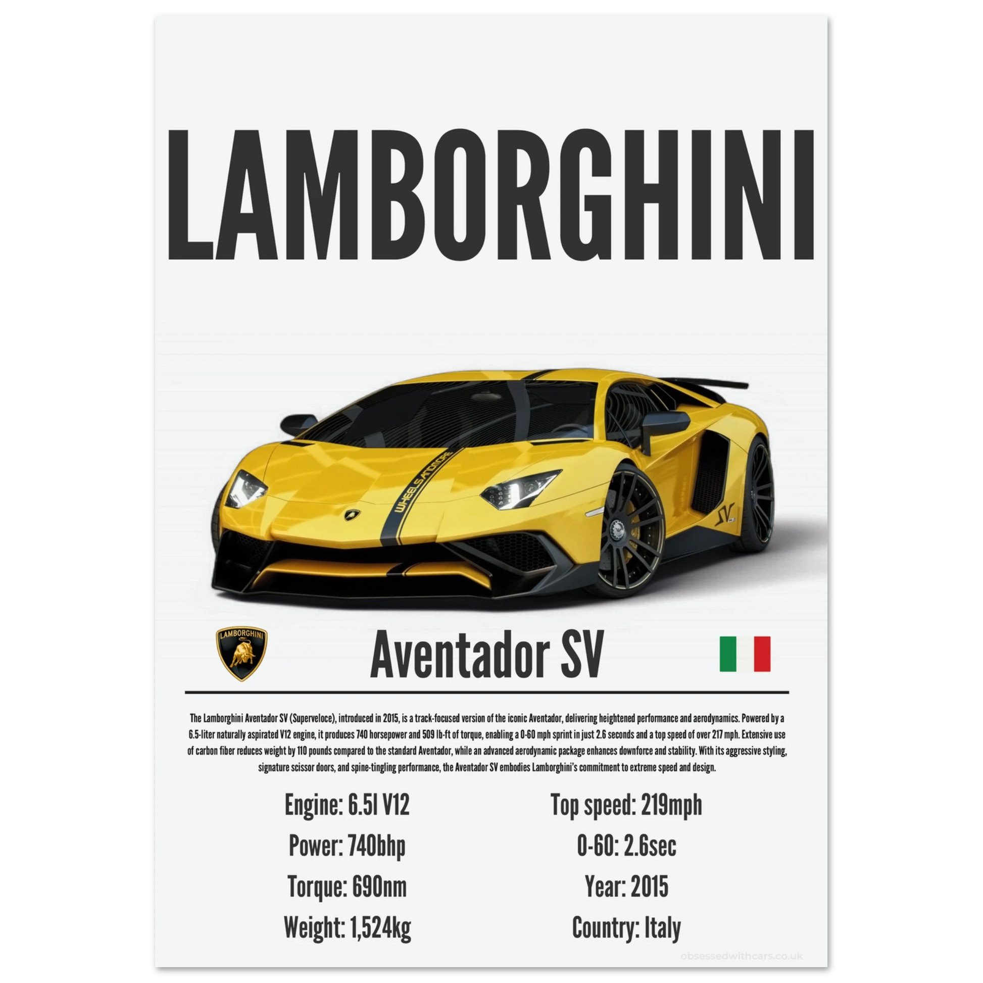 Lamborghini Aventador SV Poster - Precision Collection