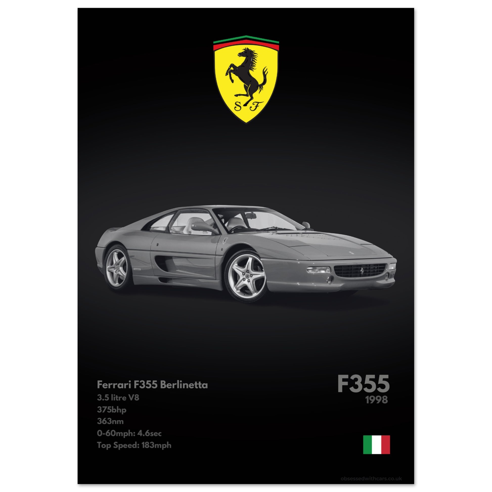 Ferrari F355 Berlinetta Poster - Monochrome Collection