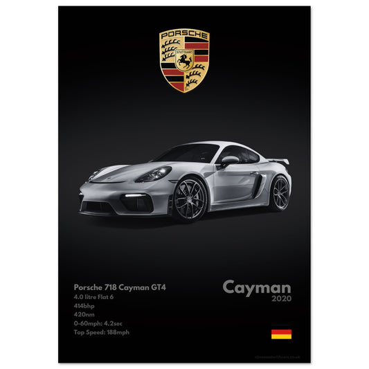 Porsche 718 Cayman GT4 Poster - Monochrome Collection