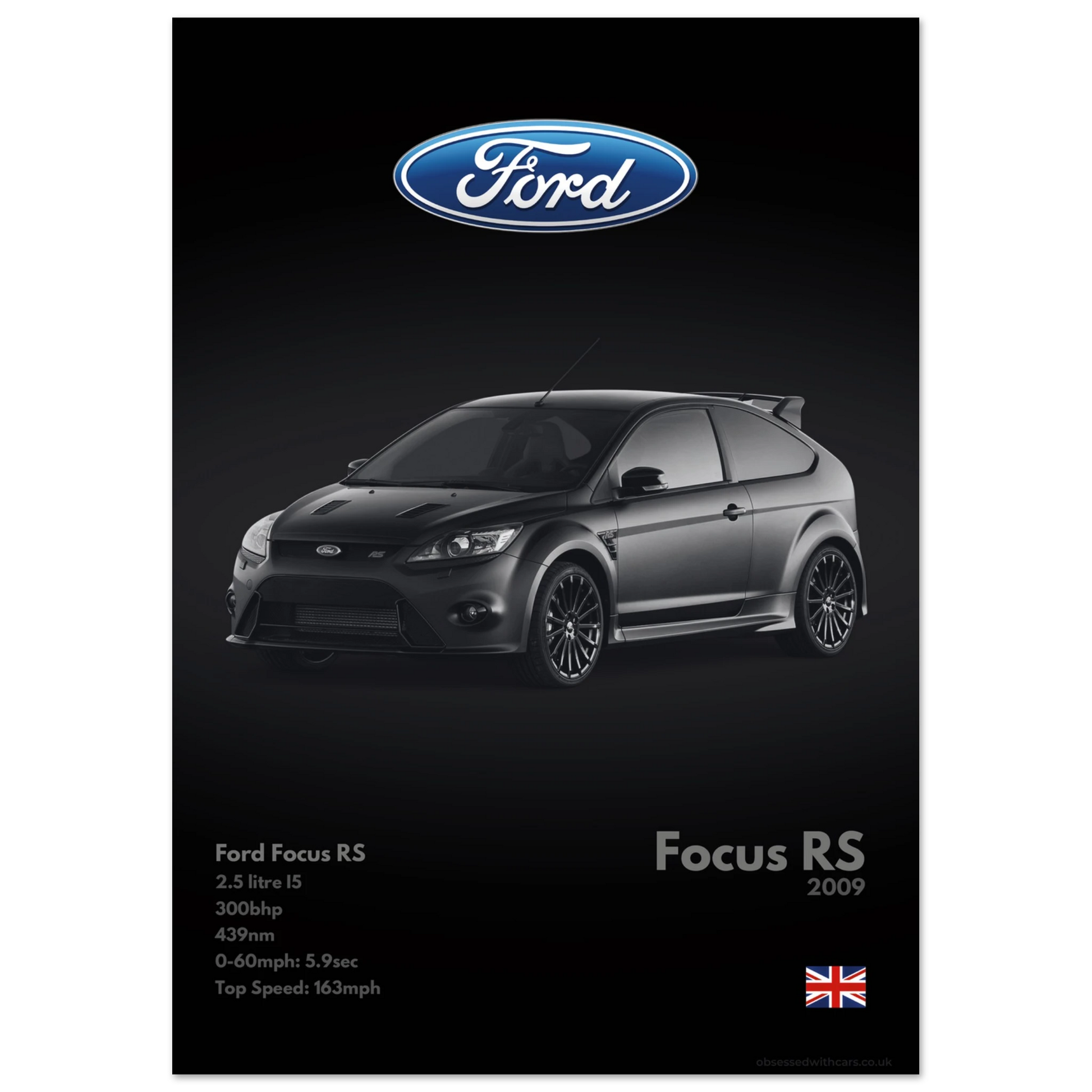 Ford Focus RS Poster - Monochrome Collection