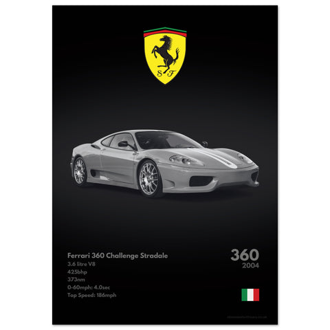 411 Ferrari 360 Challenge Stradale Poster - Monochrome Collection