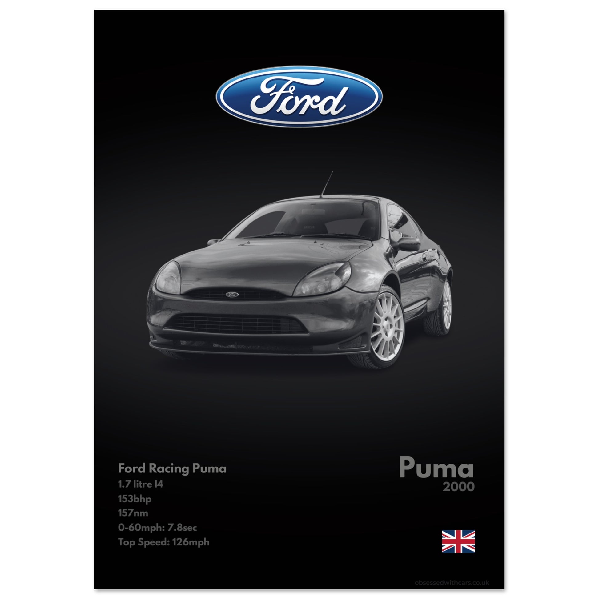 Ford Racing Puma Poster - Monochrome Collection