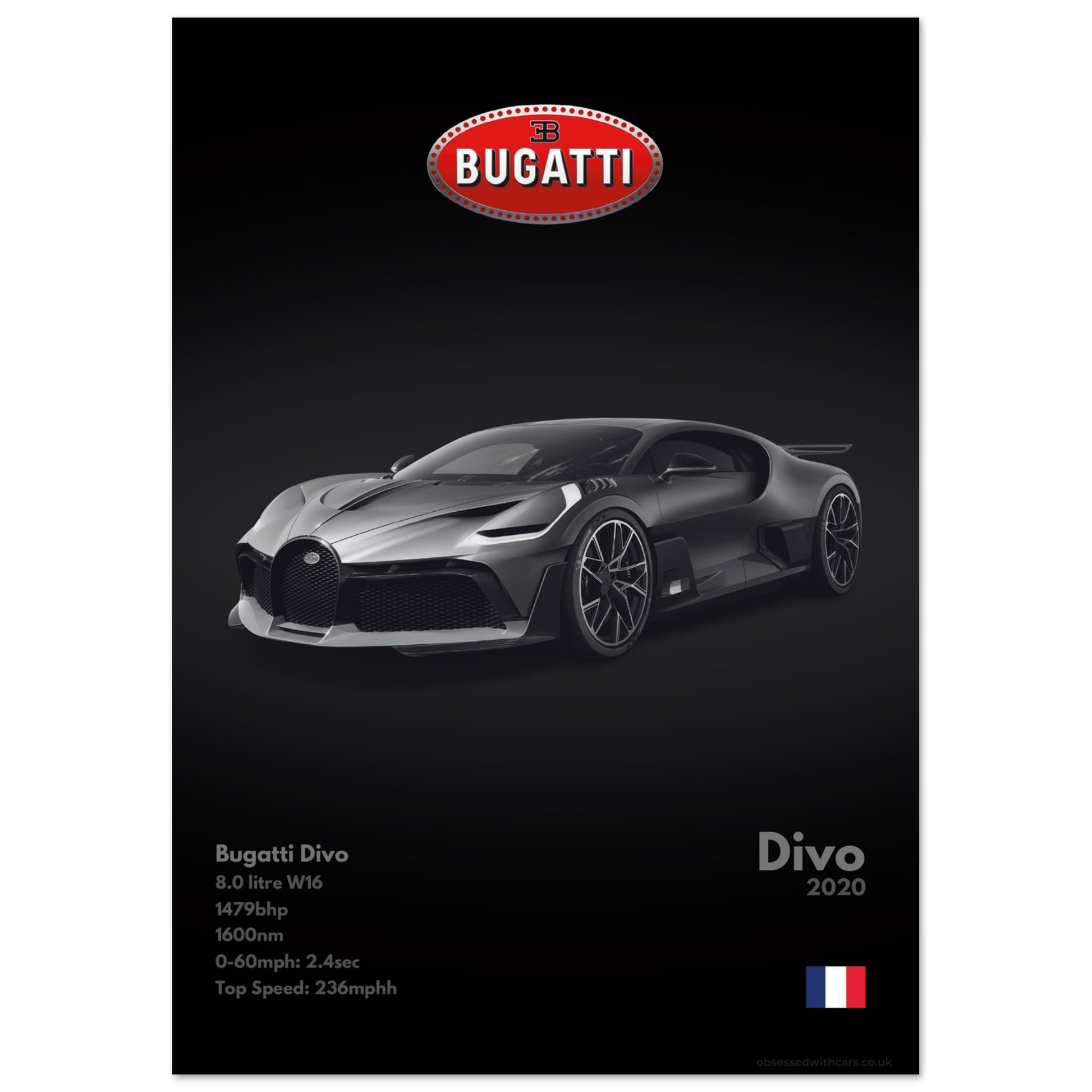 Bugatti Divo Poster - Monochrome Collection