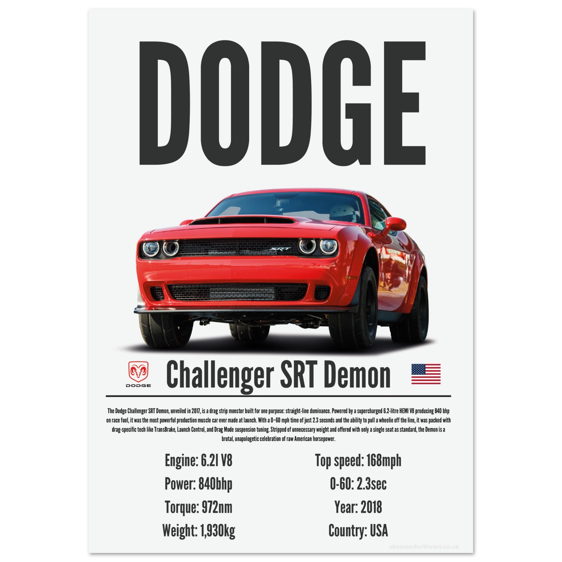 Dodge Challenger SRT Demon Poster - Precision Collection