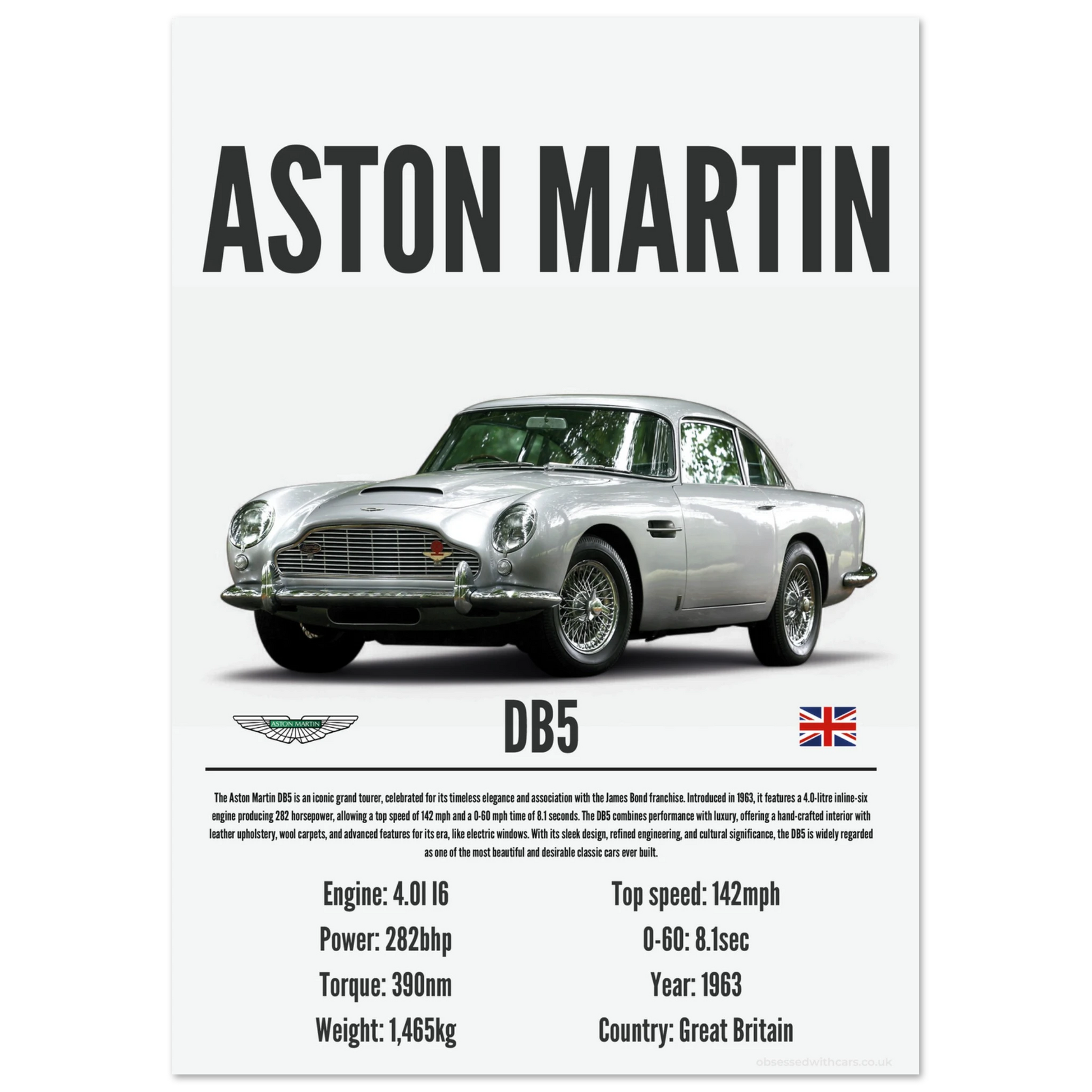 Aston Martin DB5 Poster - Precision Collection