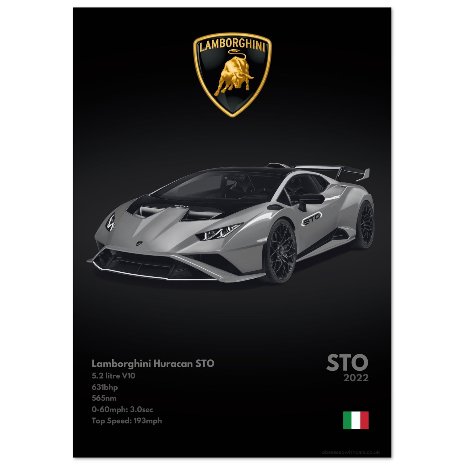Lamborghini Huracan STO Poster - Monochrome Collection