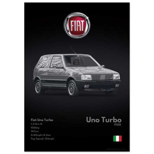 Fiat Uno Turbo Poster - Monochrome Collection