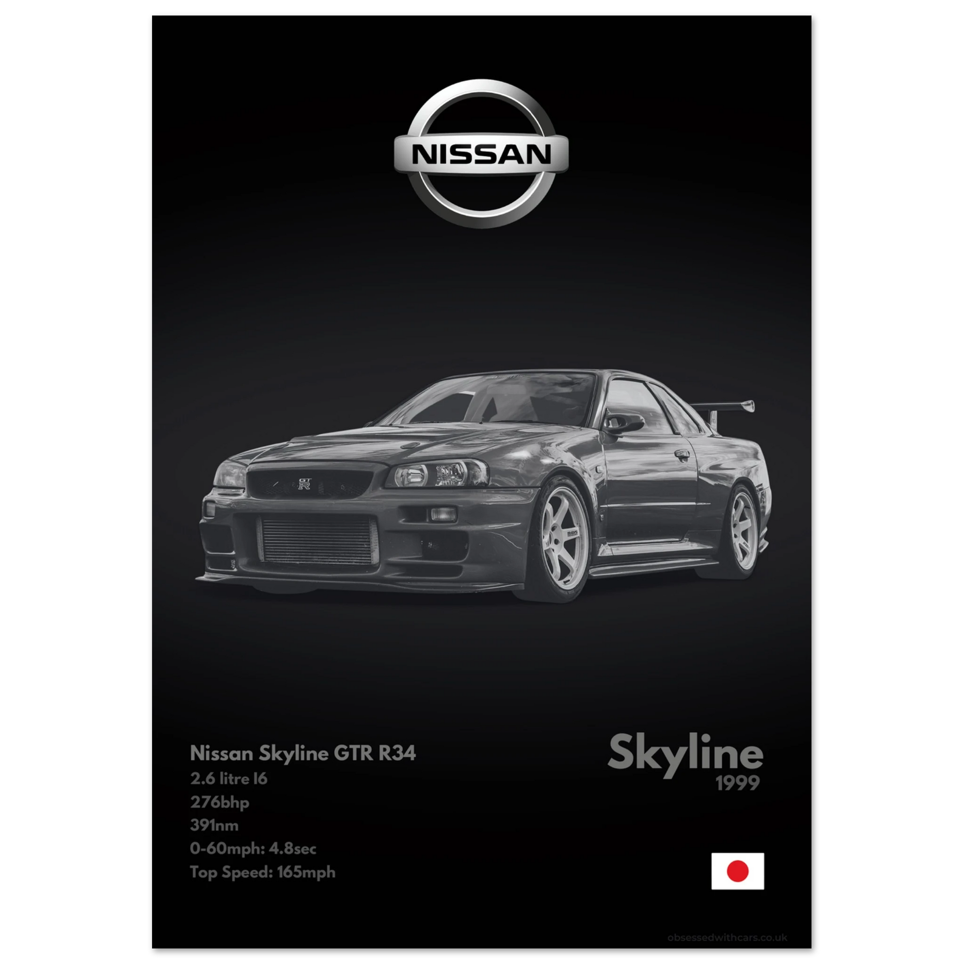 Nissan Skyline GTR R34 Poster - Monochrome Collection