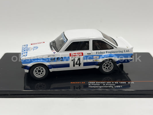 1/43 1981 Ford Escort MK2 RS1800 - Haspengouw Rally - Fisher / Frazer | Model Rally Car