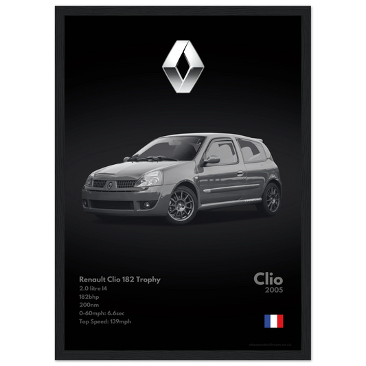 Renault Clio 182 Trophy Poster - Monochrome Collection