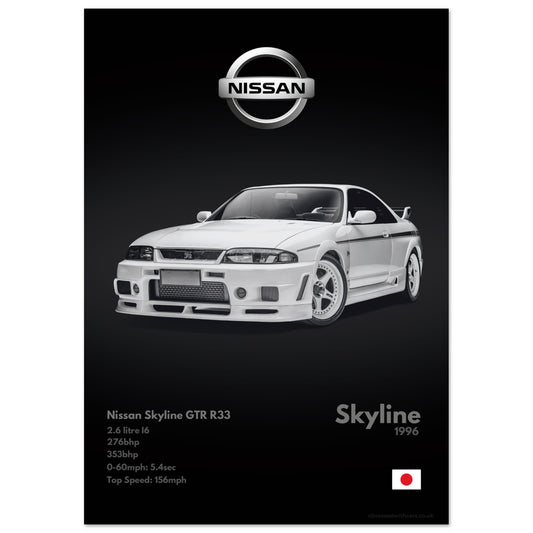 Nissan Skyline GTR R33 Poster - Monochrome Collection