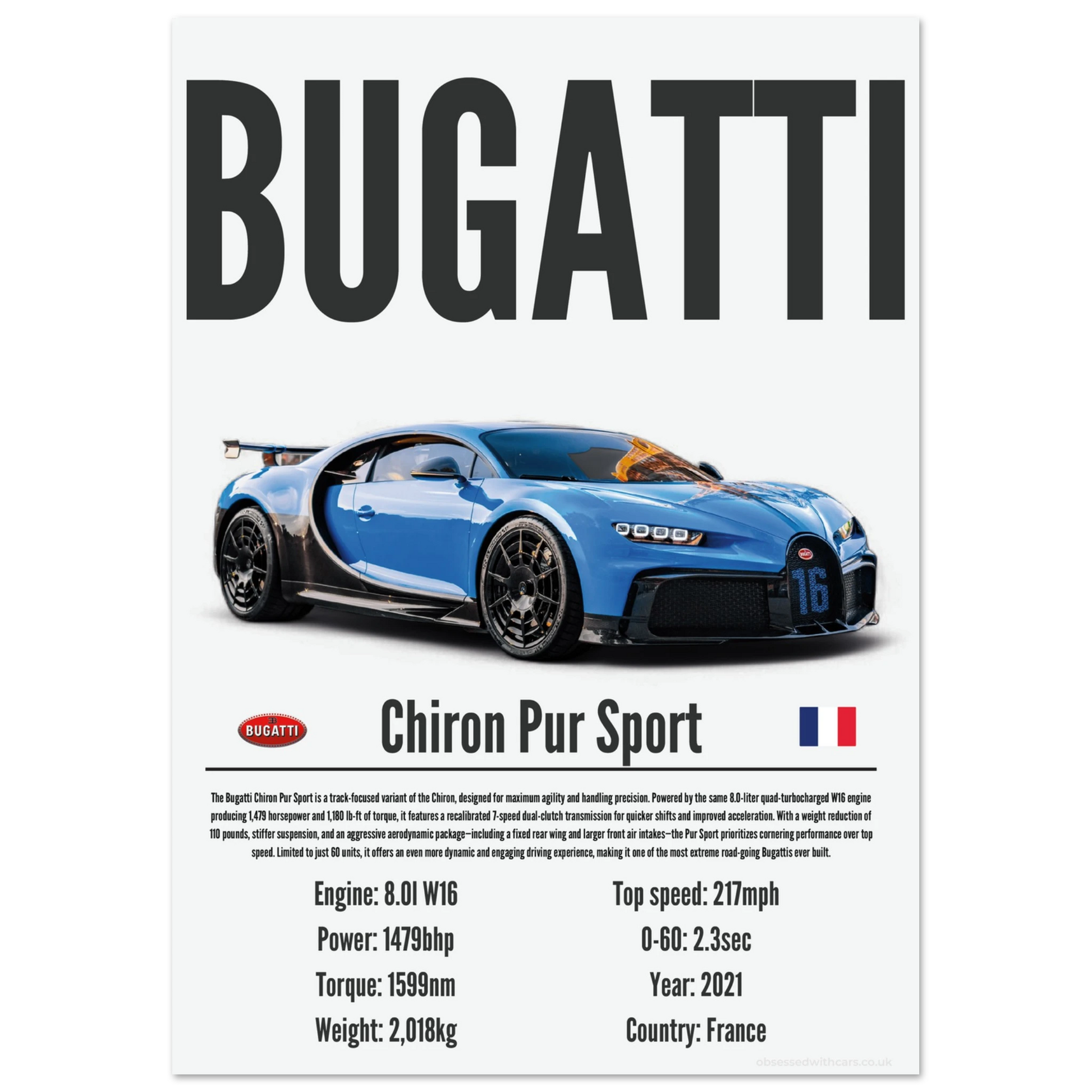 Bugatti Chiron Pur Sport Poster - Precision Collection