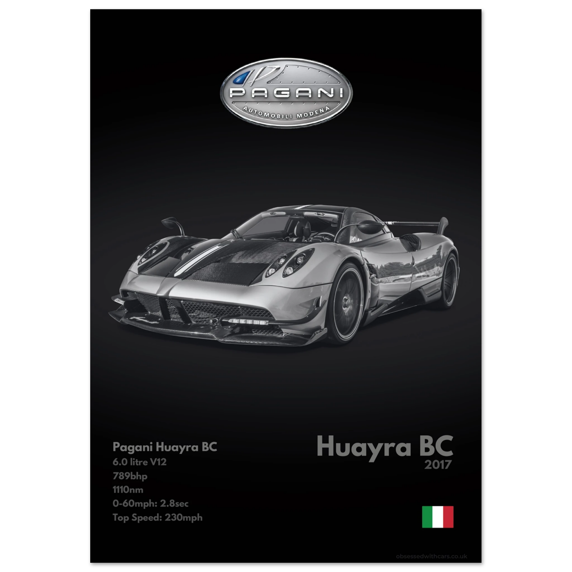 Pagani Huayra BC Poster - Monochrome Collection