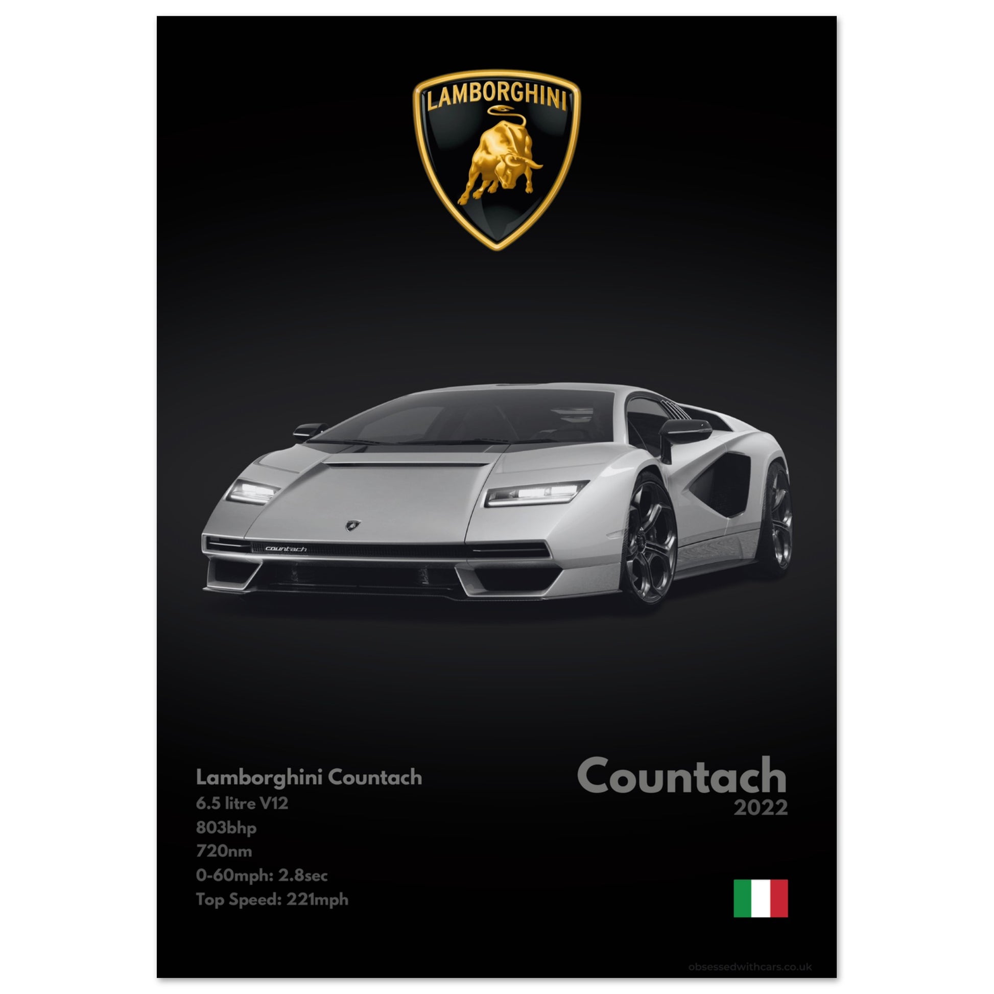 Lamborghini Countach Poster - Monochrome Collection
