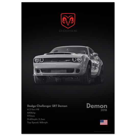 Dodge Challenger SRT Demon Poster- Monochrome Collection